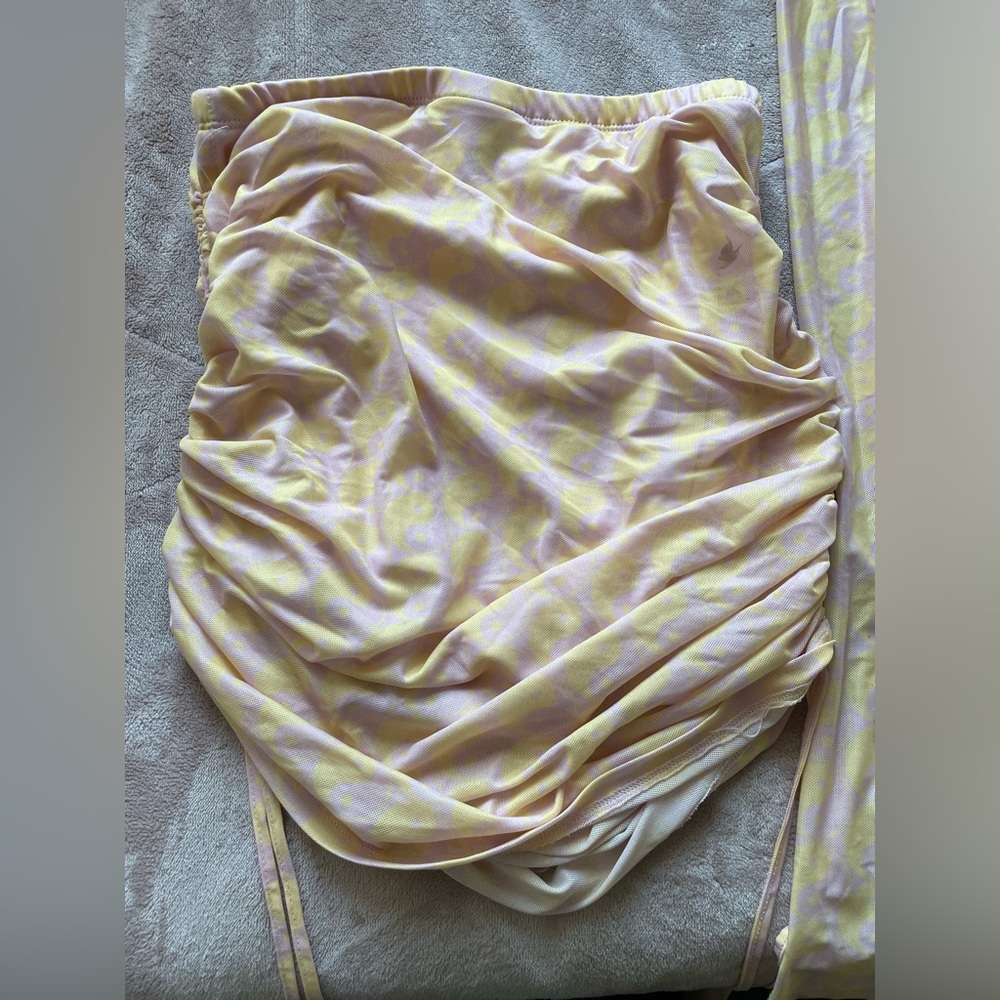 neon hart body con set with button down top + scrunch skirt